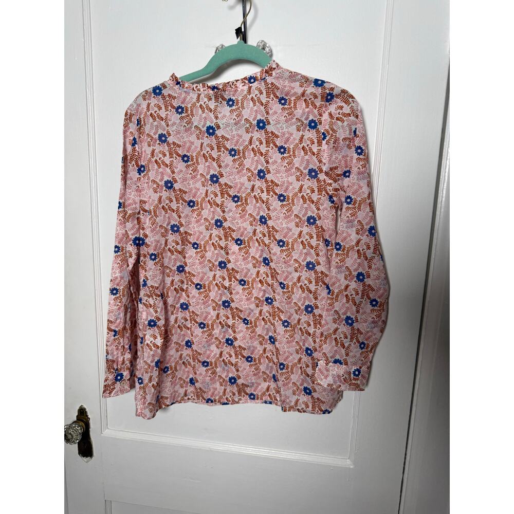 Talbots Orange Blue Floral Ruffle Spring Poplin Popover Blouse Women's Medium - Picture 8 of 8